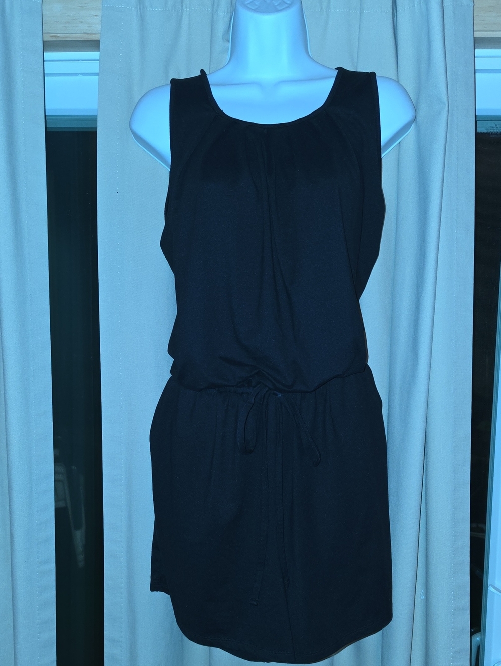 Zenana Black Sleeveless Drawstring Romper W/ Pockets. Soft Legging Material